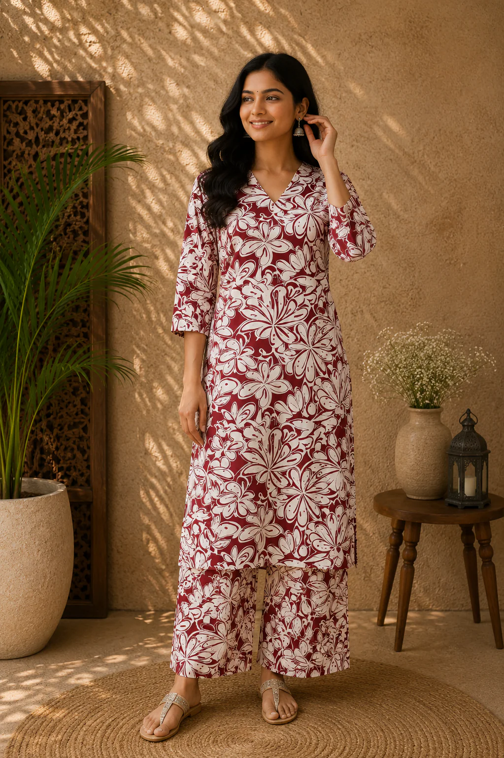Orange Floral Designed Cotton Salwar Suit